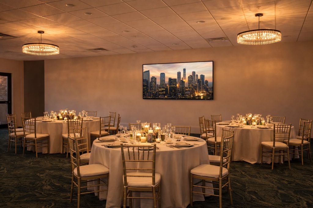 Corporate meeting setup inside the event space at The View at The 500 Club in Phoenix